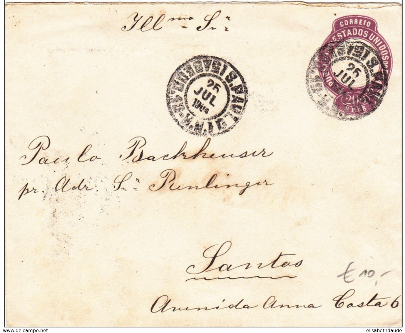 BRESIL - 1904 - ENVELOPPE ENTIER De SAO PAULO Pour SANTOS - Enteros Postales