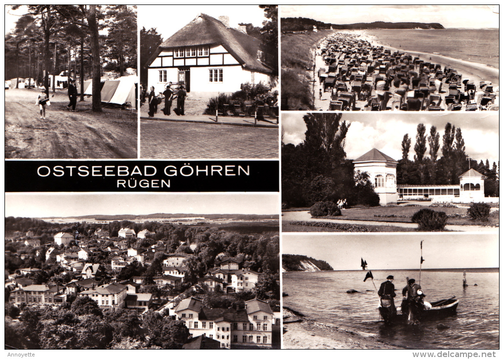 OSTSEEBAD GÖHREN (RÜGEN) - Carte Postale Animée - Vues De La Plage Et De La Ville. Bâteau Avec Pêcheurs - Goehren