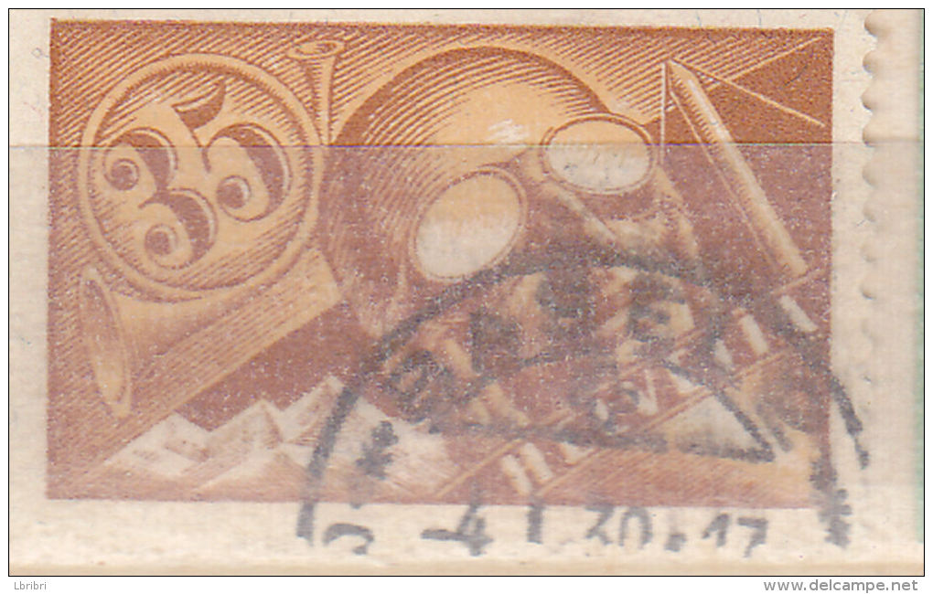 SUISSE N° 6 35C BRUN ET JAUNE FONCE PAPIER AVEC FRAGMENTS DE FILS DE SOIE OBL - Usati