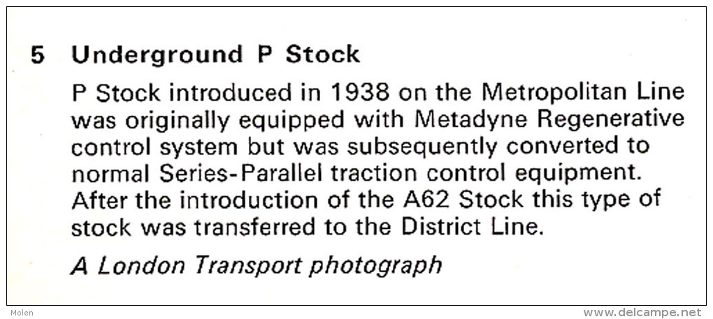 LONDON TRANSPORT UNDERGROUND P STOCK 1938 METROPOLITAN LINE METRO TUBE TRAIN TREIN LOCOMOTIVE LOCOMOTIEF ZUG TRENO 1125 - Subway