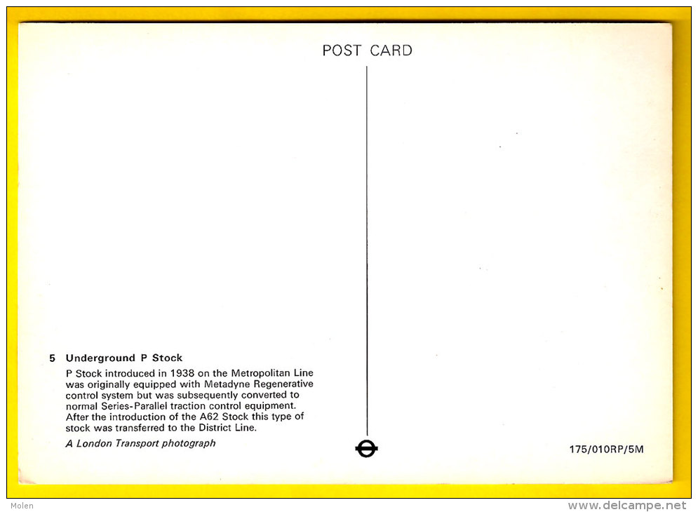 LONDON TRANSPORT UNDERGROUND P STOCK 1938 METROPOLITAN LINE METRO TUBE TRAIN TREIN LOCOMOTIVE LOCOMOTIEF ZUG TRENO 1125 - Subway