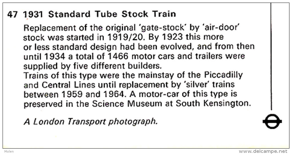 LONDON TRANSPORT UNDERGROUND STANDARD TUBE STOCK TRAIN 1934 CENTRALLINE METRO TREIN LOCOMOTIVE LOCOMOTIEF ZUG TRENO 1186 - Métro