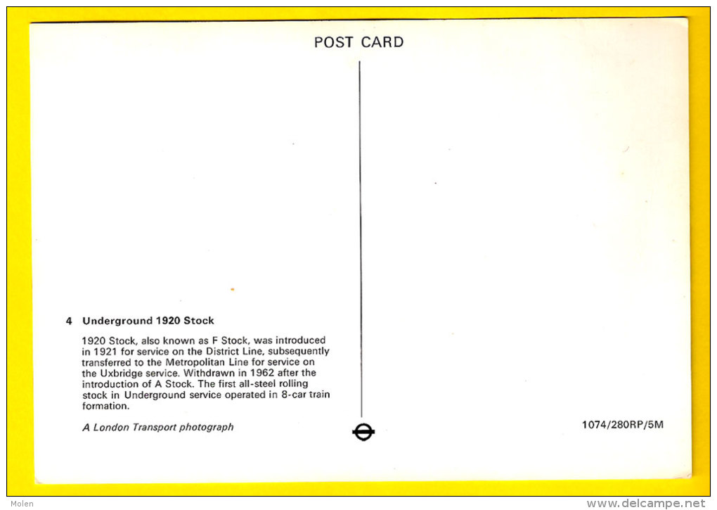 LONDON TRANSPORT UNDERGROUND STOCK 1920 METROPOLITAN LINE METRO TUBE TRAIN TREIN LOCOMOTIVE LOCOMOTIEF ZUG TRENO 1199 - Subway