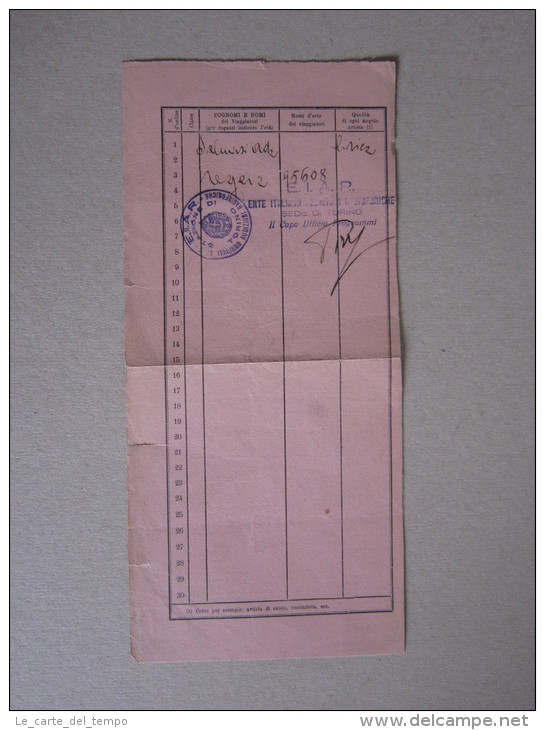 Biglietto Ferroviario TORINO-MILANO "Concessione Speciale IX - Compagnie Teatrali Ed Assimilate" 1940 - Europa