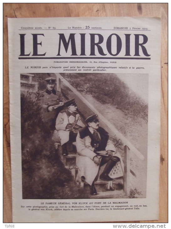 Le Miroir N° 63 Du 7 Février 1915 Guerre 14 / 18 - 1900 - 1949
