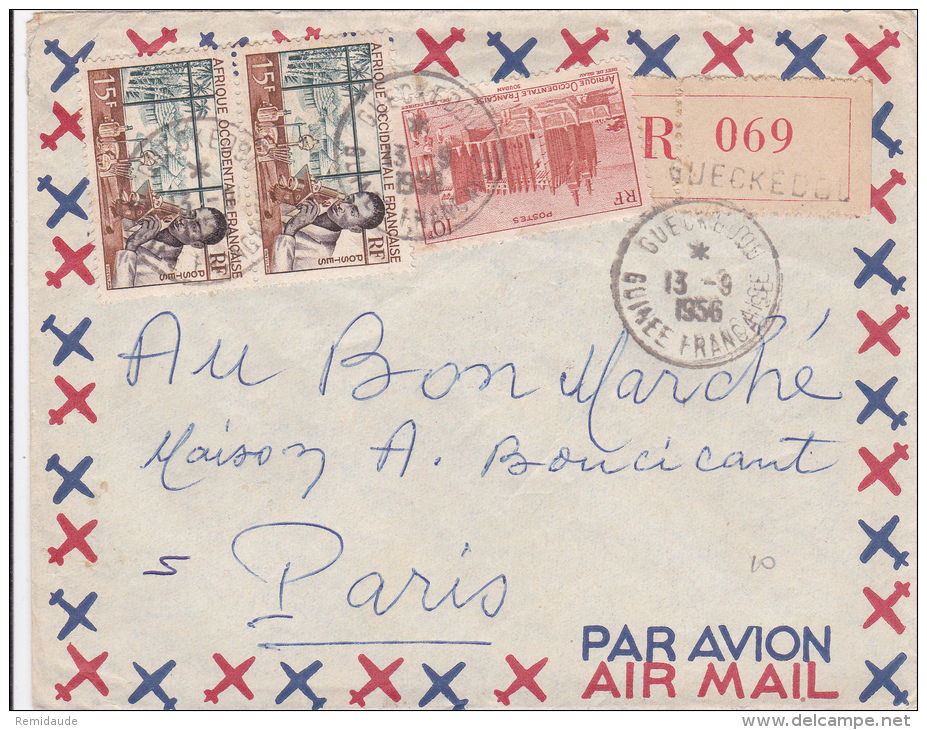 AOF - 1956 - ENVELOPPE Par AVION RECOMMANDEE De GUEKEDOU (GUINEE) - BUREAU RARE -  Pour PARIS - Cartas & Documentos