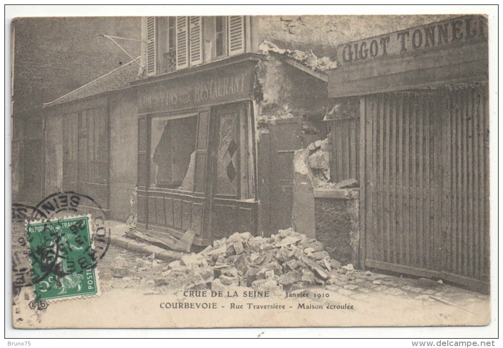 92 - COURBEVOIE - Crue De La Seine - Janvier 1910 - Rue Traversière - Maison écroulée - ELD - Courbevoie