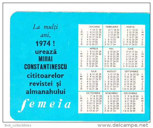 Romania Old Small Calendar - 1974 - Mihai Constantinescu - Romanian Singer - Kleinformat : 1971-80