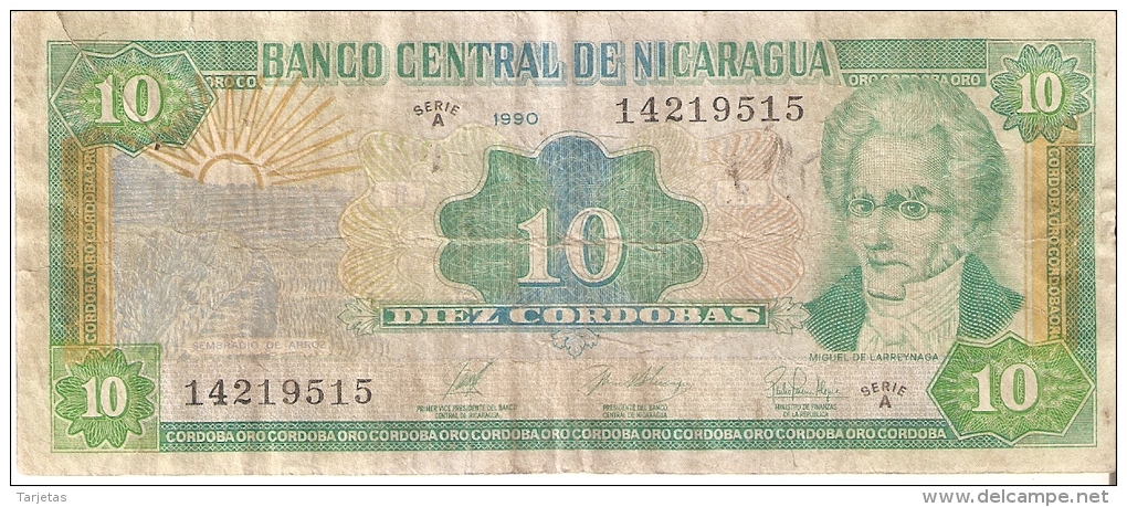 BILLETE DE NICARAGUA DE 10 CORDOBAS DEL AÑO 1990   (BANK NOTE) - Nicaragua