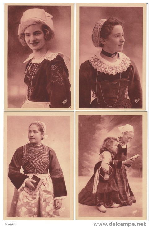 Lot Of 4 C1910s/20s Vintage Postcards, Fashion Hair, Bretagne, Plaoare, Fouesnntaise, Huelgoat Carhaix - Bretagne