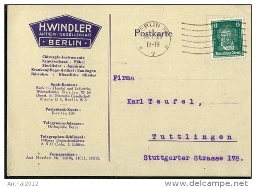 Ganzsache 16.1.1928 Von Berlin Nach Tuttlingen Chirugie Instrumente H. Windler B - Cartes Postales - Oblitérées