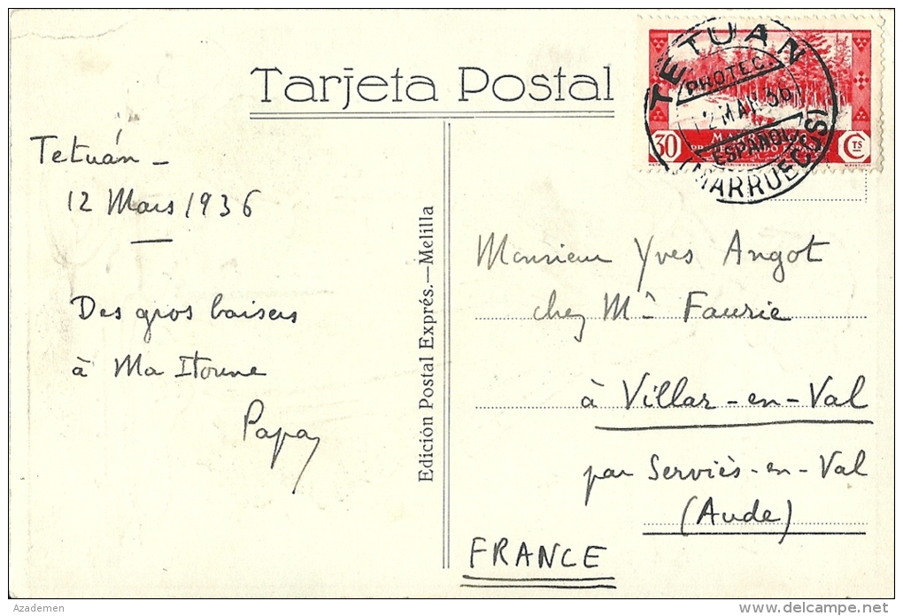 Cp De TETUAN Pour La France 1936 - Spanish Morocco