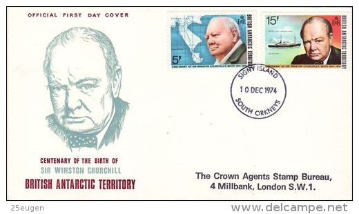 BRITISH ANTARCTIC TERRITORY 1974 WINSTON CHURCHILL  FDC - FDC