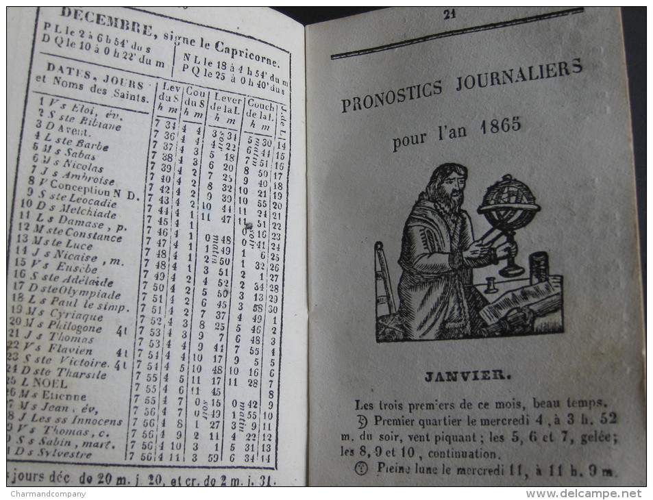 Almanach 1865 - Vrai Double Matthieu Laensberg / Matthieu Rouge / Gravures - Emplacement Des Troupes - 1801-1900