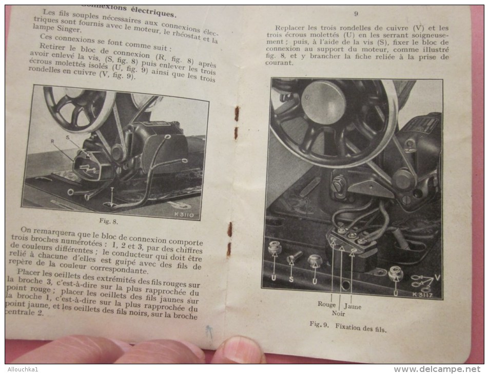 1932 INSTRUCTIONS pour emploi machine à Coudre Singer B.R..K. moteur électrique rhéostat commandé par pédale voir Photos