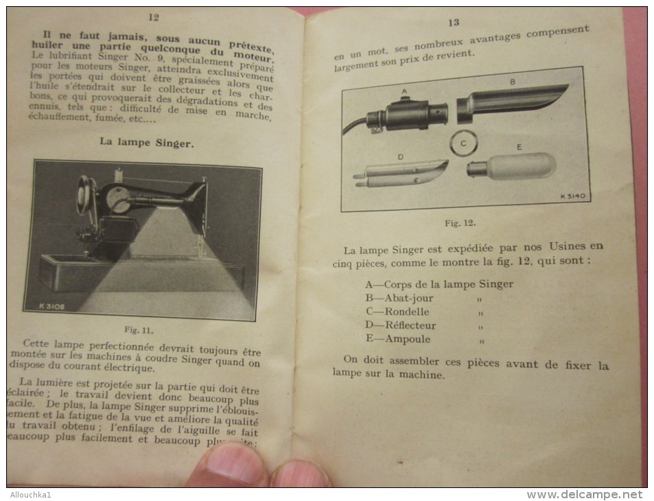 1932 INSTRUCTIONS pour emploi machine à Coudre Singer B.R..K. moteur électrique rhéostat commandé par pédale voir Photos