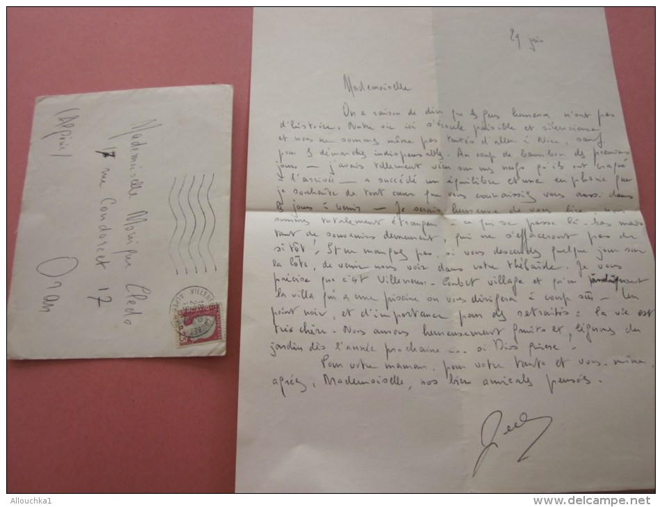 Juin 1954 Lettre + Courrier à Une Demoiselle  De Villeneuve-Loubet Pour Oran Algérie En Ex Colonie Française - Storia Postale