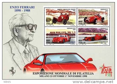 ITALIA - ITALY - ANNO 1998  - FOGLIETTO ENZO FERRARI - BF  - NUOVI MNH ** - 1991-00: Neufs