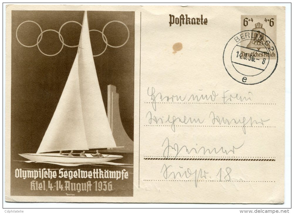 THEME JEUX OLYMPIQUES ALLEMAGNE (IIIe REICH) ENTIER POSTAL JEUX OLYMPIQUES 1936 - Summer 1936: Berlin