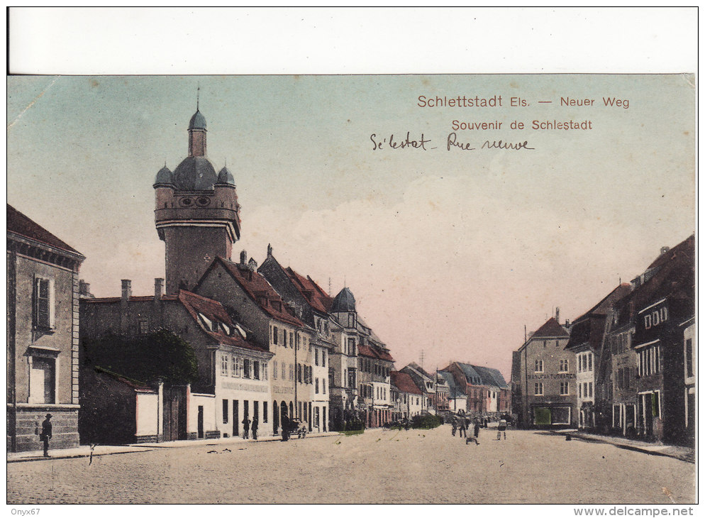 SELESTAT-SCHLETTSTADT (Bas-Rhin)  Neuer Weg - COLOREE - Souvenir  - VOIR 2 SCANS - - Selestat