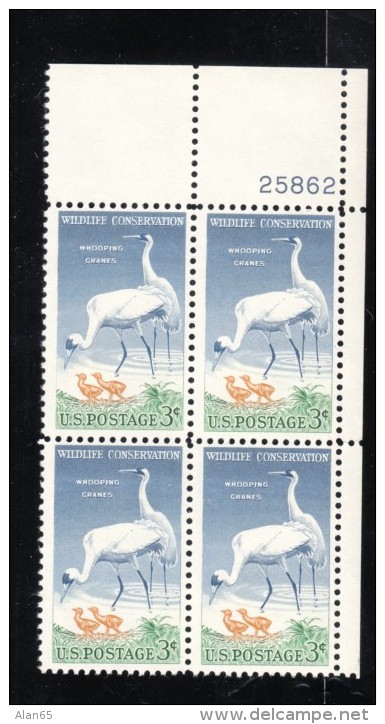 Lot Of 3, #1098 #1099 #1104 Plate # Blocks Of 4 Each US Postage Stamps Wildlife Cranes, Religious Freedom, Brussels Fair - Numéros De Planches