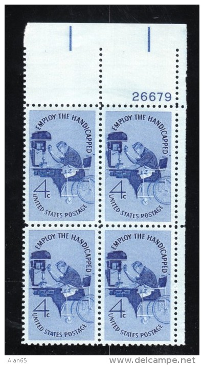 Lot Of 3, #1155 #1158 #1159, Plate # Blocks Of 4 Each US Stamps Employ Handicapped, US-Japan Relations, Jan Paderewski - Numéros De Planches