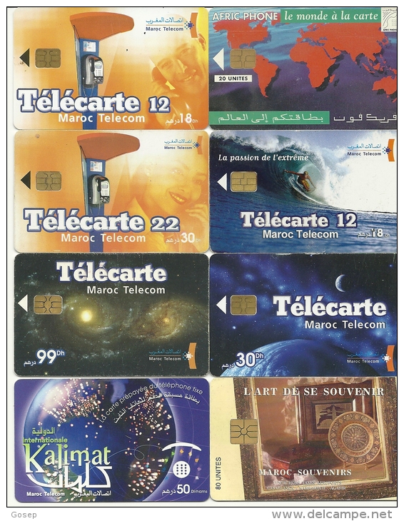 Morocco- Set 8 Cards Chip-used Cards+4 Cards Prepiad Free - Maroc