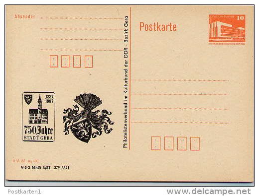 750 J. GERA Wappen DDR P86II-5-87 C6  Postkarte Privater Zudruck 1987 - Covers