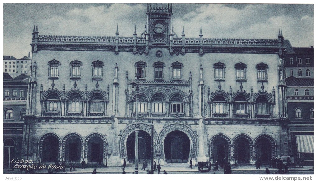 Print Estacao Do Rocio LISBON Portugal 1920's Lisboa Rossio Railway Station - Géographie