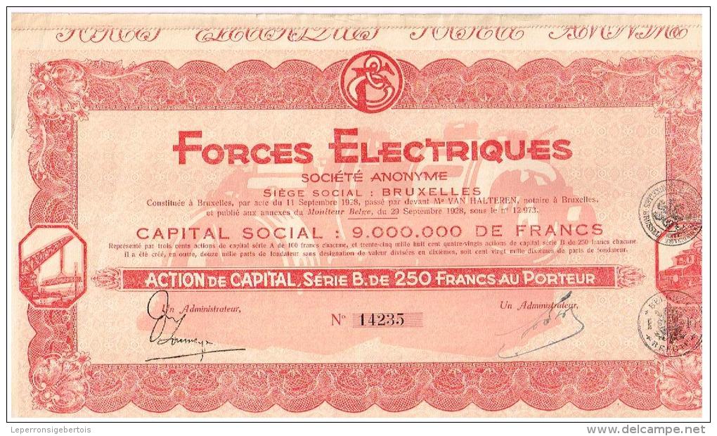 Titres Anciens Forces Electriques Action De Capital Série B De 250 Francs Au Porteur Titre De 1928 - Electricidad & Gas
