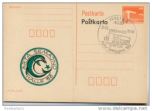 DDR P86II-9-88 C16  Postkarte Privater Zudruck ESPERANTO DELPHIN Halle Sost. 1988 - Private Postcards - Used