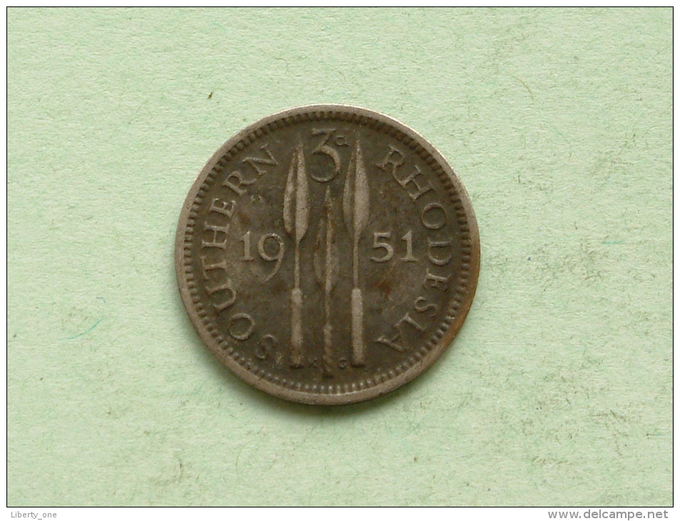 1951 KG - 3 Pence / KM 20 ( For Grade, Please See Photo ) !! - Rhodesia