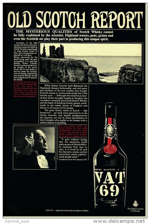 Reklame Werbeanzeige  -  VAT 69  -  Old Scotch Report  -  Von 1968 - Alcools