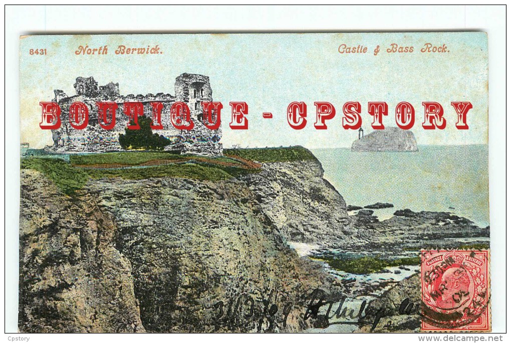 ECOSSE - NORTH BERWICK - Castle And Bass Rock - Phare Lighthouse - Scotland < Postcard Couleur Voyagée 1909 - East Lothian