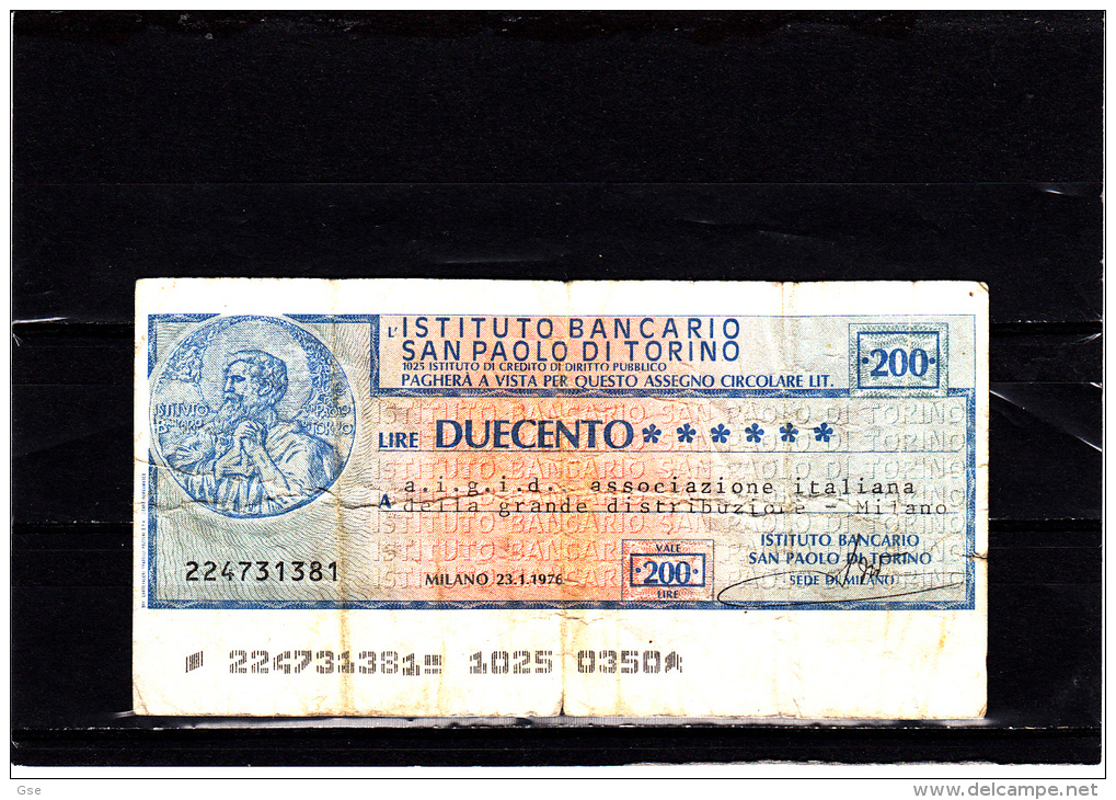 Istituto S.Paolo Torino - 200 Lire - ( Circolato) - [10] Cheques Y Mini-cheques