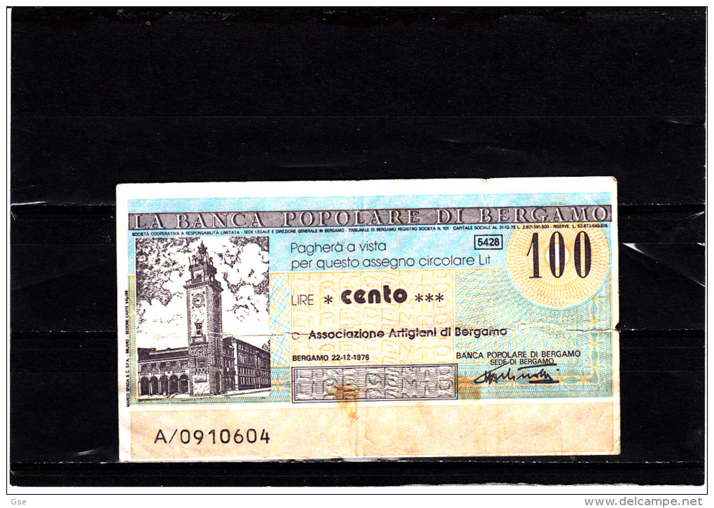 Banca Popolare Di Bergamo - 100 Lire - ( Circolato) - [10] Cheques Y Mini-cheques