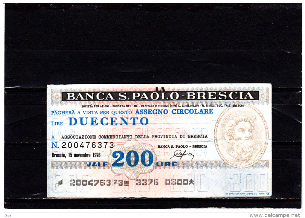 Banca S.Paolo - Brescia - 200 Lire - ( Circolato) - [10] Chèques