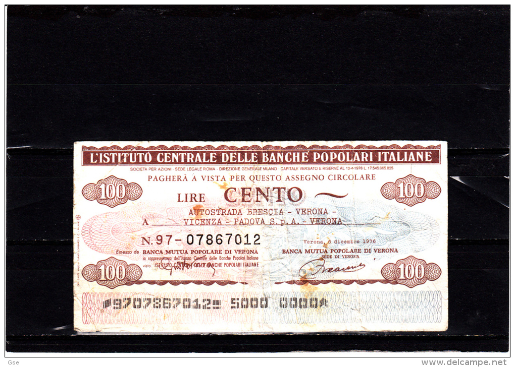 L´Ist.Centrale Delle Banche Pop. Italiane -  100 Lire - ( Circolato) - [10] Chèques