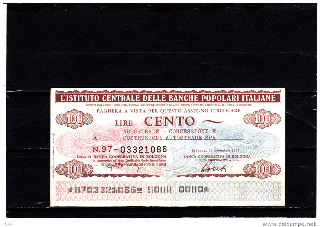 L´Ist.Centrale Delle Banche Pop. Italiane -  100 Lire - ( Circolato) - [10] Chèques