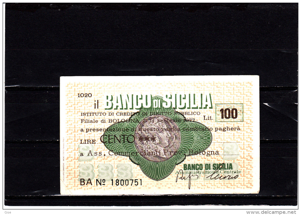 Banco Di Sicilia - 100 Lire - ( Circolato) - [10] Chèques