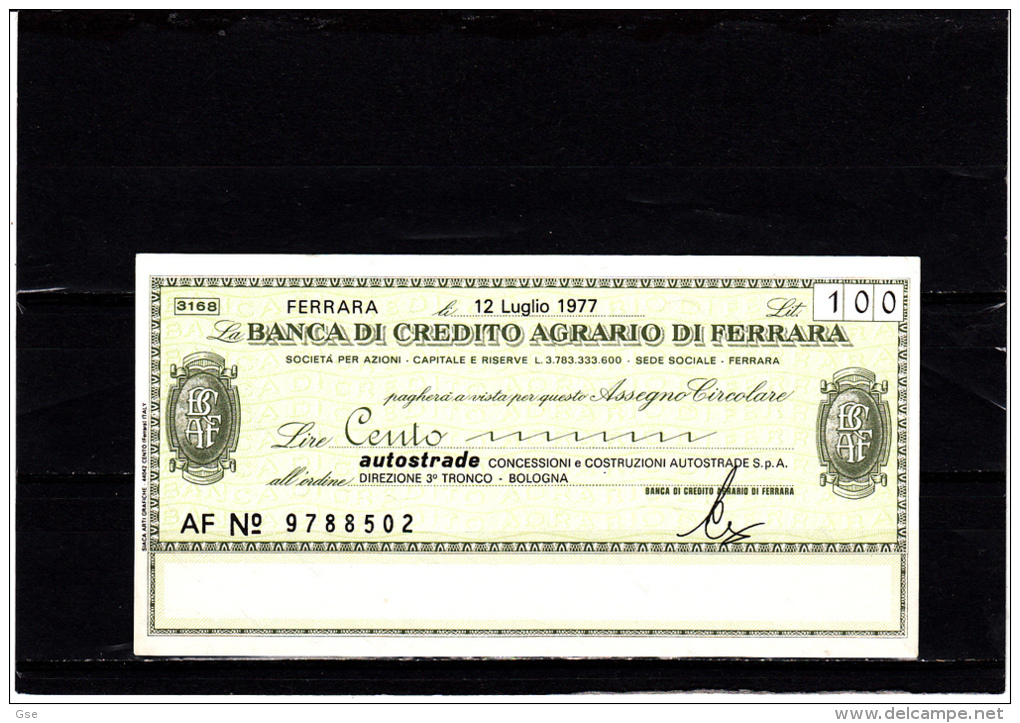 Banca Di Credito Agrario Di Ferrara - 100 Lire - [10] Checks And Mini-checks