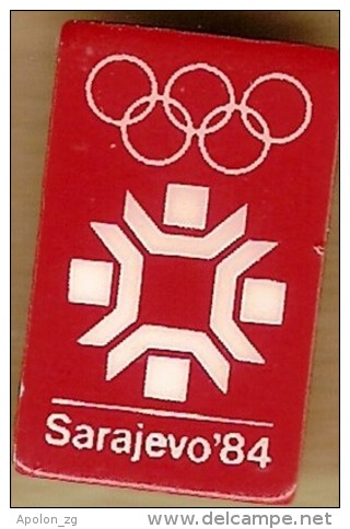 1984 Sarajevo White On Red Olympic Games Mark Pin - Olympic Games