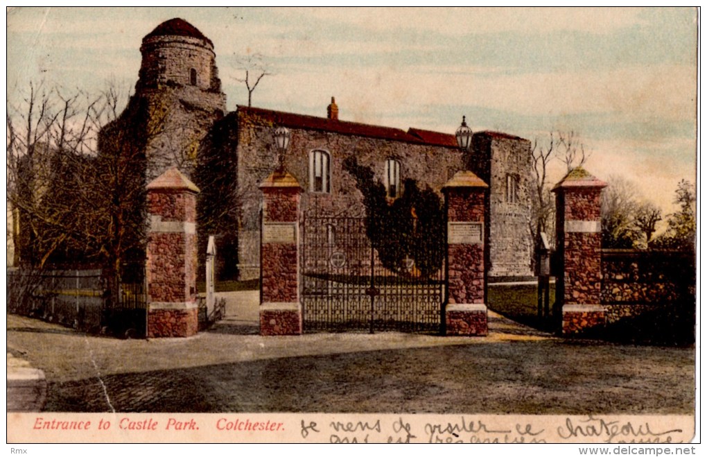 COLCHESTER  Entrance To Castle Park   Carte écrite Timbrée - Colchester