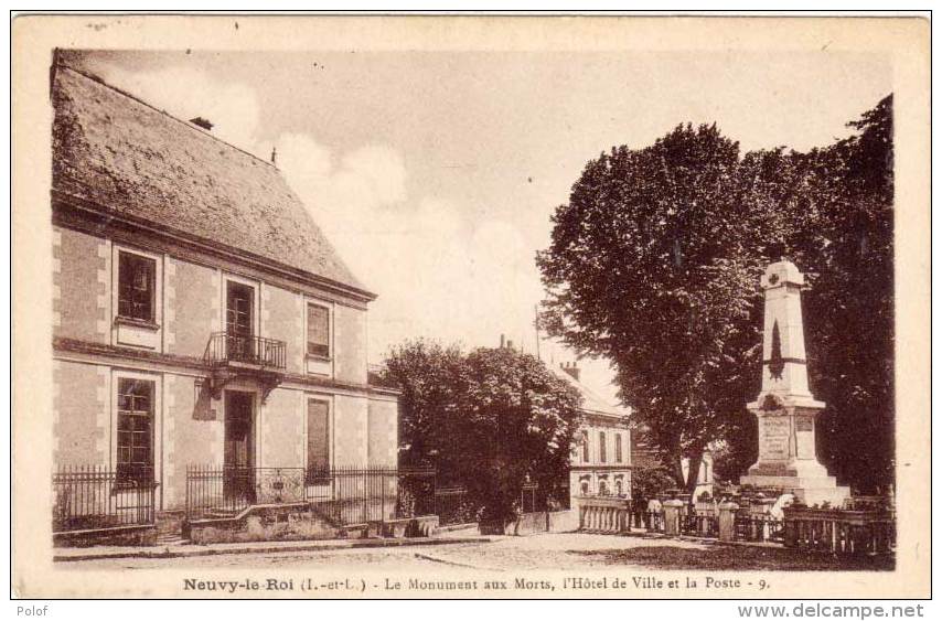 NEUVY LE ROI Le Monument Aux Morts, L' Hotel De Ville Et La Poste   (61150) - Neuvy-le-Roi
