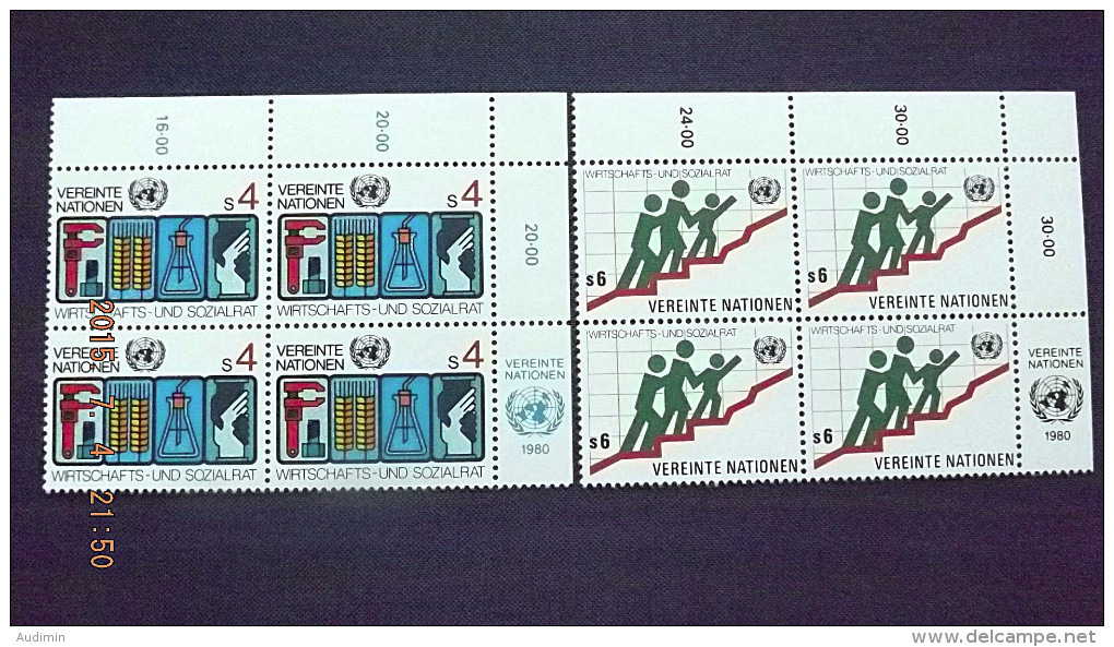 UNO-Wien 14/5 Eckrandviererblock ´B´ **/mnh, Wirtschafts- U. Sozialrat, (auch EVB ´C´ Möglich) - Ungebraucht