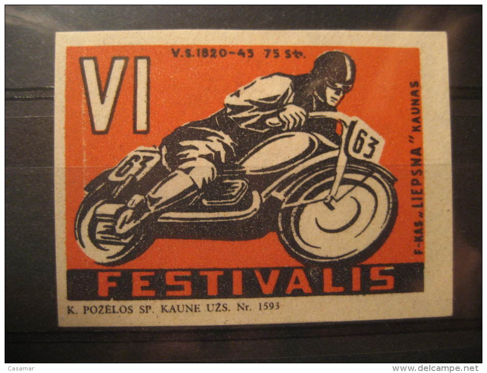 Russia 1957 Kaunas Lithuania MOTORBIKES Moto Motorbike  Poster Stamp Label Vignette Vi&ntilde;eta Match Cinderella USSR - Motorbikes