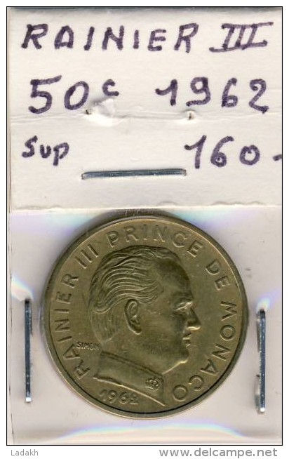PIECE MONNAIE MONACO 50 CENTIMES 1962 # RAINIER III # - 1949-1956 Anciens Francs
