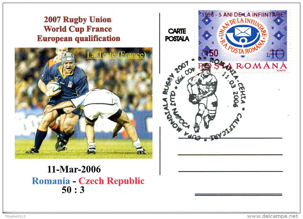 ROUMANIE. Carte Commémorative De 2006. Match Roumanie/Rép. Tchèque Qualificatif Pour La Coupe Du Monde 2011 - Rugby