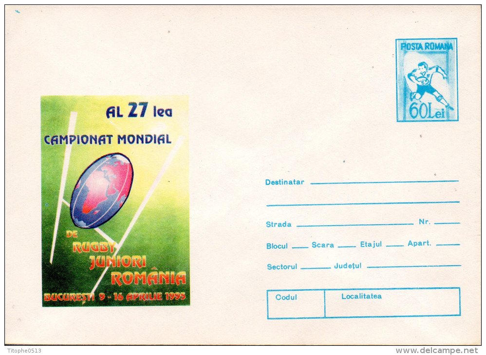 ROUMANIE. Entier Postal De 1995. Coupe Du Monde De Rugby Des Juniors. - Rugby