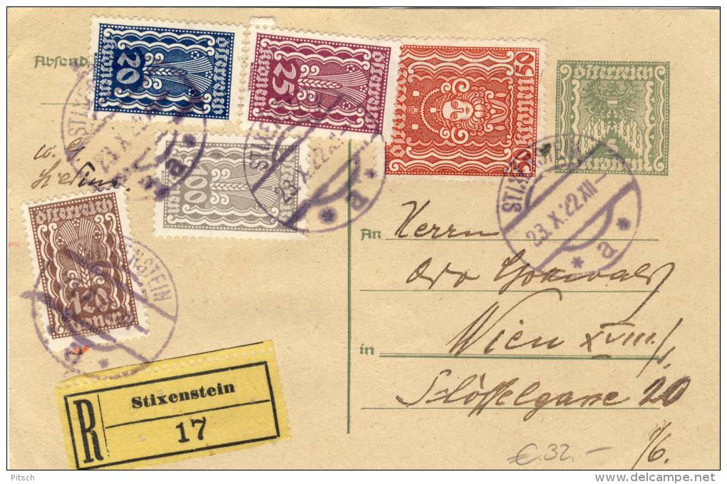 Österreich - Eingeschriebene Postkarte 1922 Aus Stixenstein - Briefe U. Dokumente